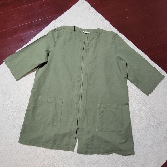 Eileen Fisher Organic Cotton Open Front Cardigan Jacket size XL Olive Green - Picture 3 of 11